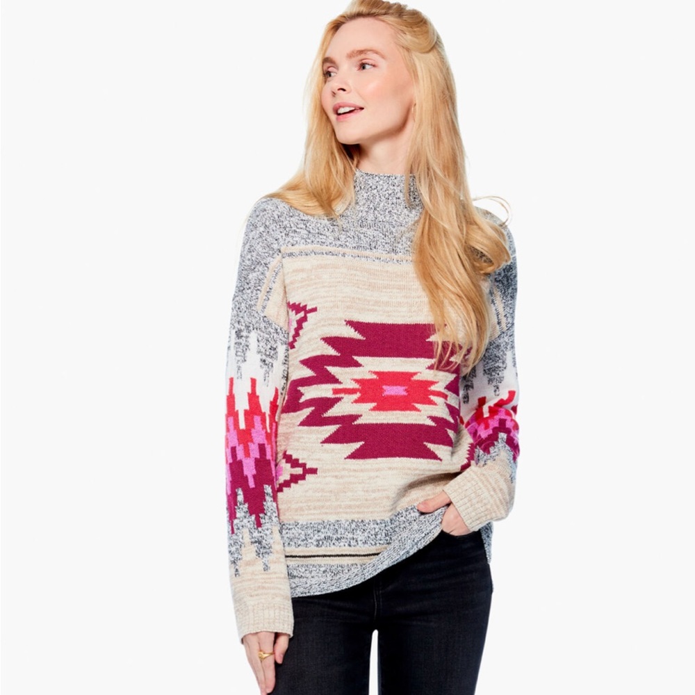 Nic + Zoe Fall Feelings Aztec Mock Neck Sweater Size Small NWT retails $168